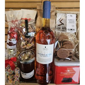 Julekurv m/ muscatel, kaffe & Sdesager.