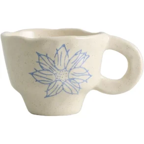 H�ndmalet Keramikkop med Bl� Blomst � 200 ml