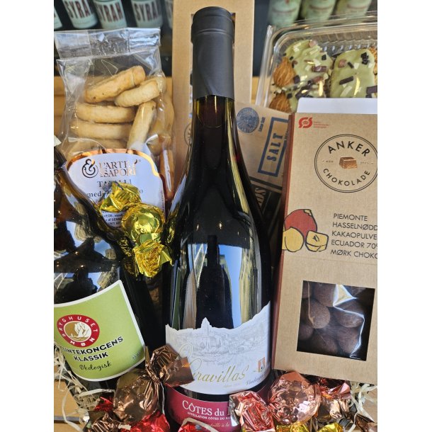 Gavekurv med vin og l