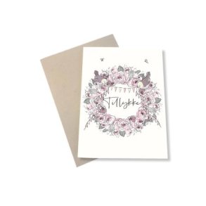 Rosa blomsterkrans - A6 kort