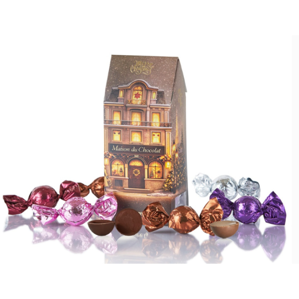 Chokoladehus med mix af chokoladekugler