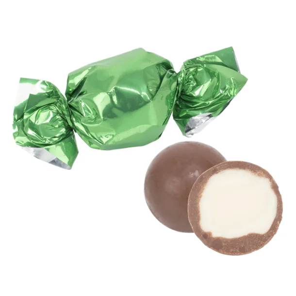 Chokolade kugler, kokos, grn folie 1kg.