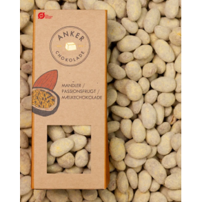 Mandler med passionsfrugt og m�lkechokolade - Anker Chokolade