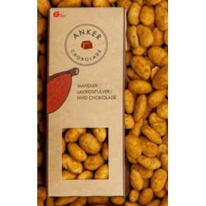 Mandler med lakrids og hvid chokolade - Anker Chokolade